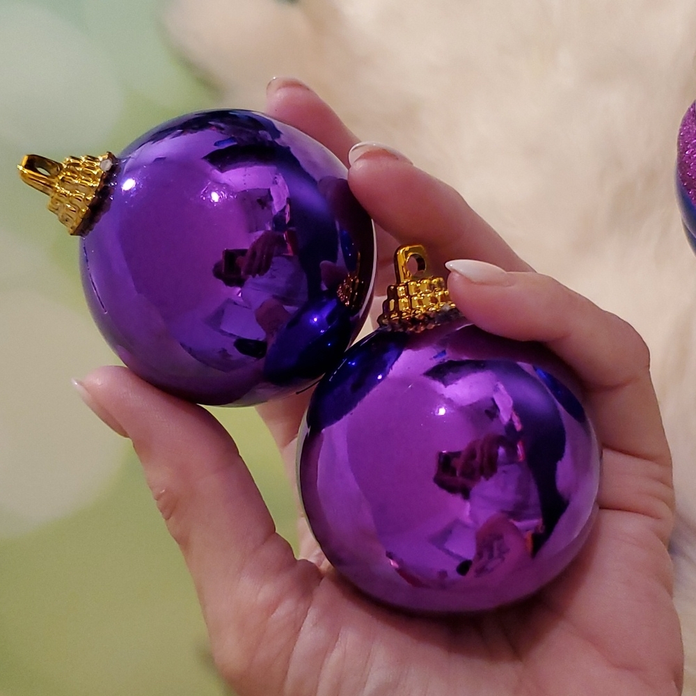 Lot of 5 purple magenta Christmas ornaments 1 glittered festive centerpiece - Picture 4 of 4